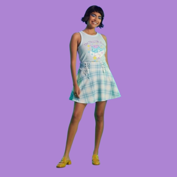 Midnight Hour: Blue & White Plaid Double Lace-Up Skirt - Picture 3 of 14